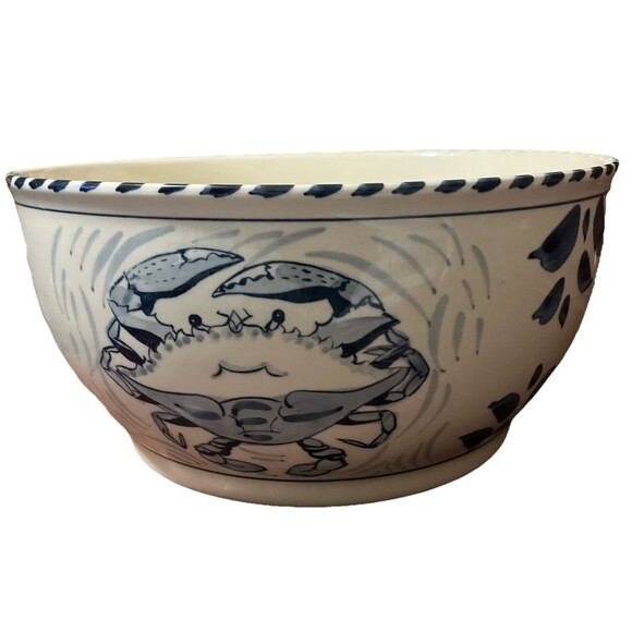 BLUE CRAB BAY CO BLUE CRAB DEEP MIXING BOWL 10” x 5” Hand Painted In Thailand - Picture 11 of 16